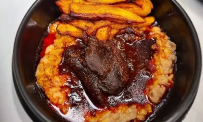 Ewa Agoyin & Plantain served with Beef or Fish